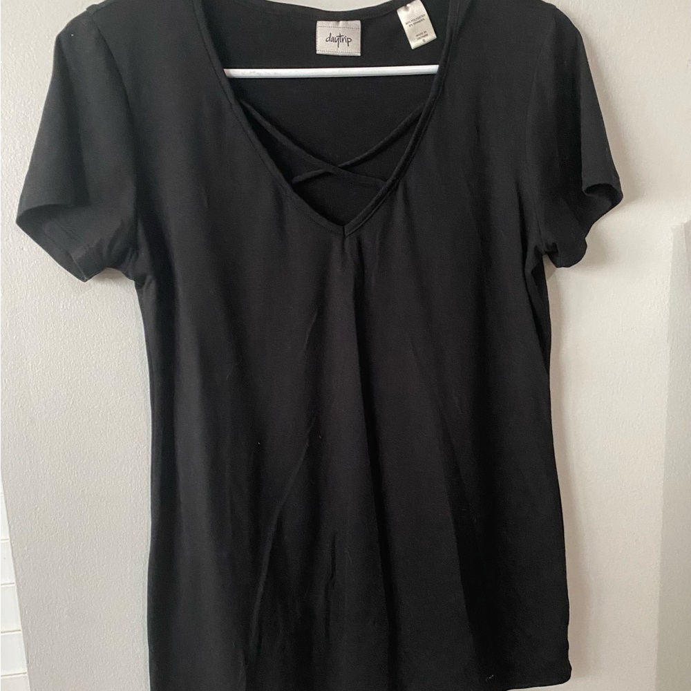 Daytrip Black Fitted Cut Out Short Sleeve Tee